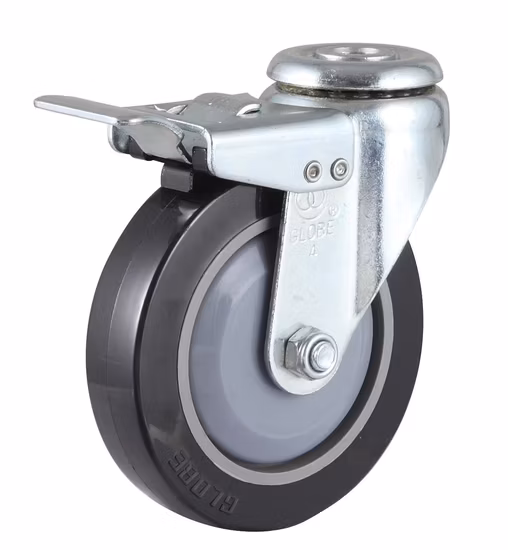 PU Flat Caster Bolt Hole Side Brake Trolley Wheel