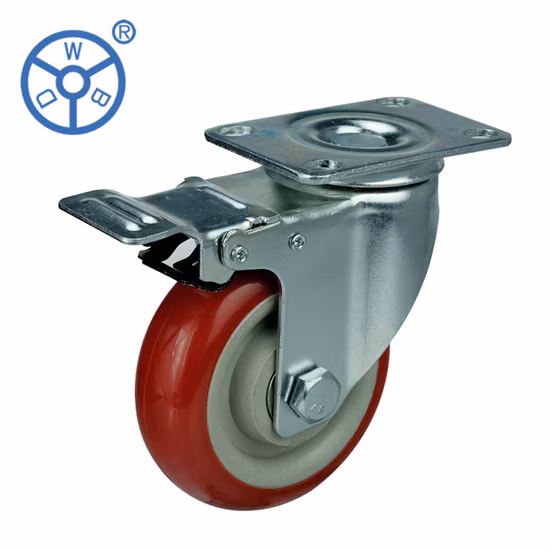 Wbd 3 Inch 75mm Threaded Stem Swivel Head Top Plate Double Ball Bearing Medium Duty Caster Red PVC Wheels